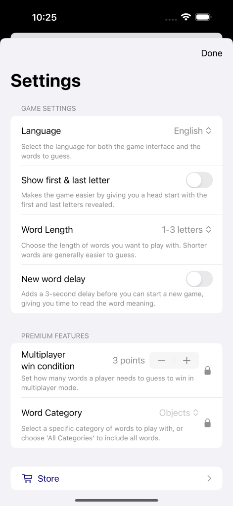 Educational Hangman Settings